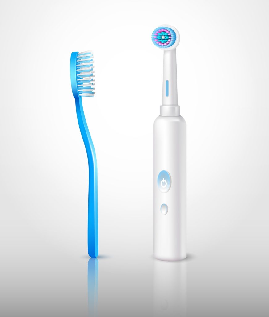 Classic and electric toothbrush side by side for dental hygiene comparison